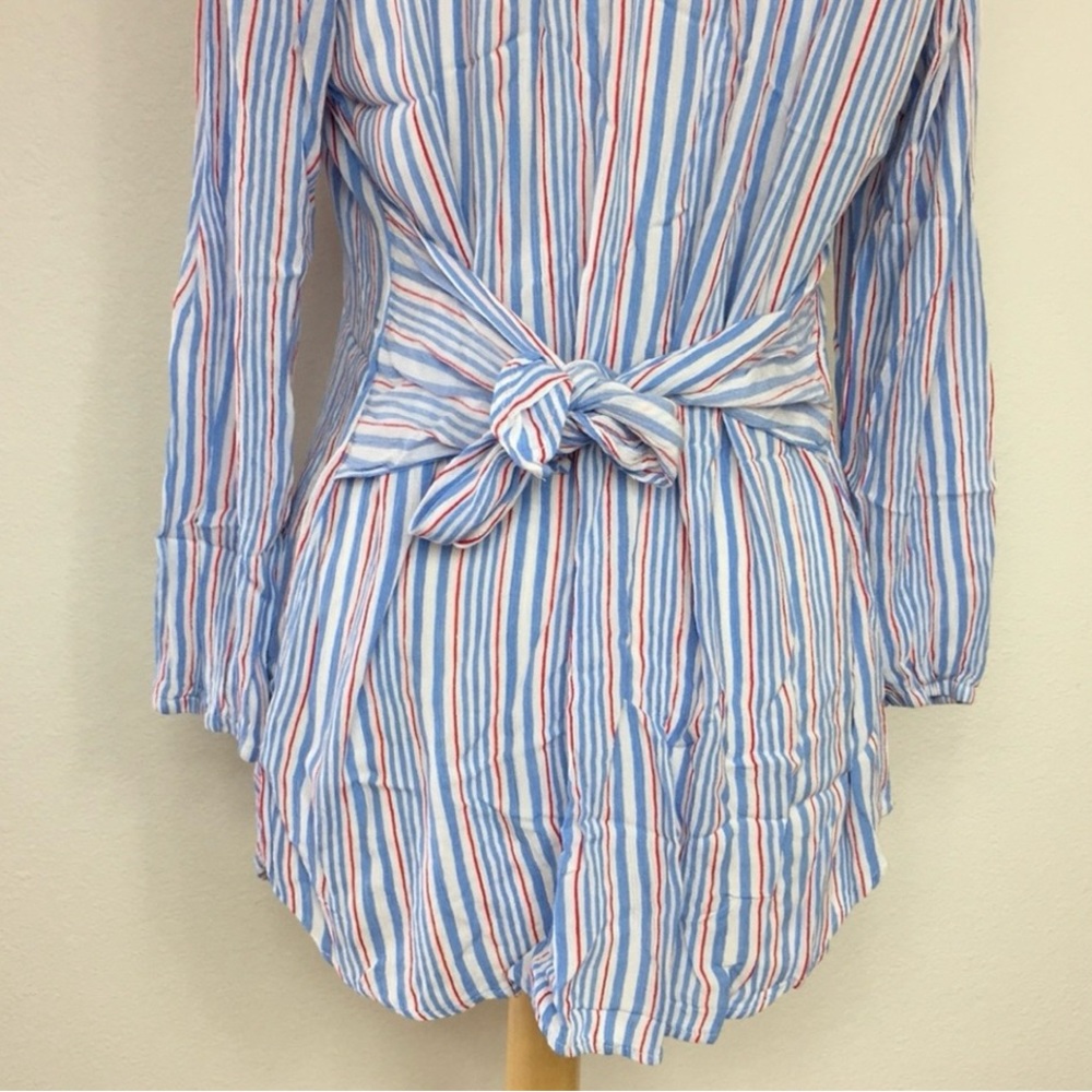 Lucy Love Blue White Stripe Off Shoulder Balloon Sleeve Blouse Tunic Size Large - Picture 10 of 16